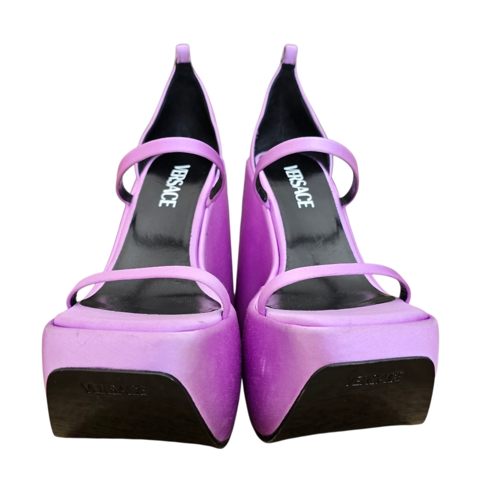 Versace Medusa Platform Satin Heels Purple Size 37